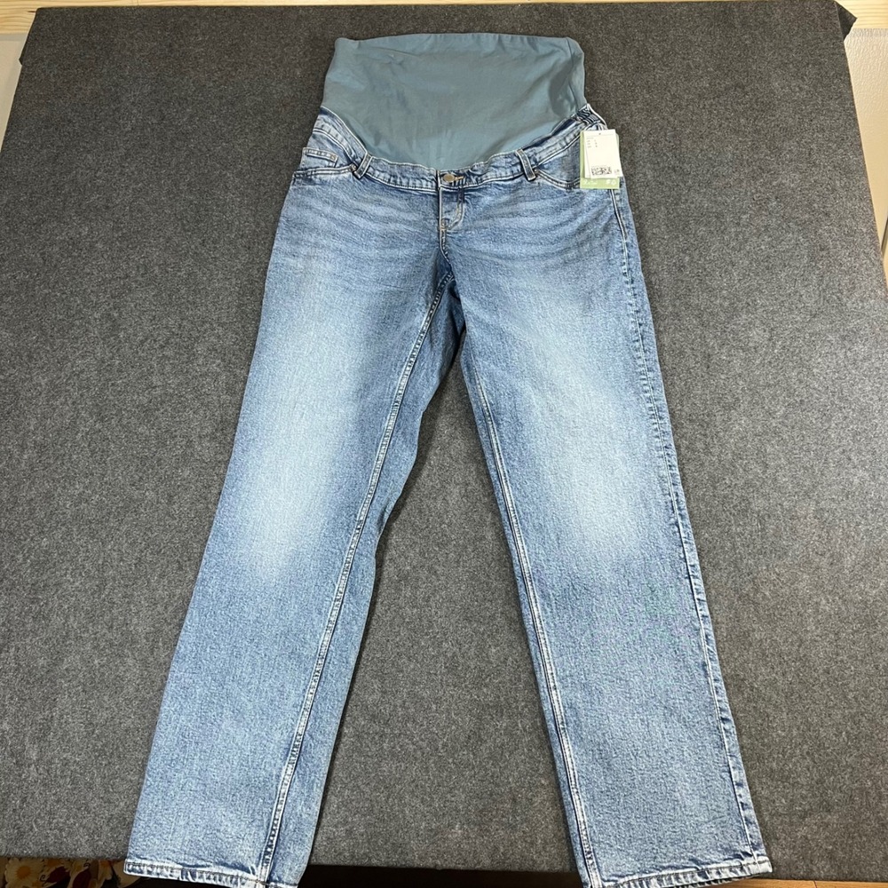 HM MAMA Maternity Straight High Rib Jeans Light Wash Blue Size L NWT